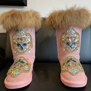 GEORGEOUS IN PINK EUROPEAN BEJEWELED FUR BOOTS